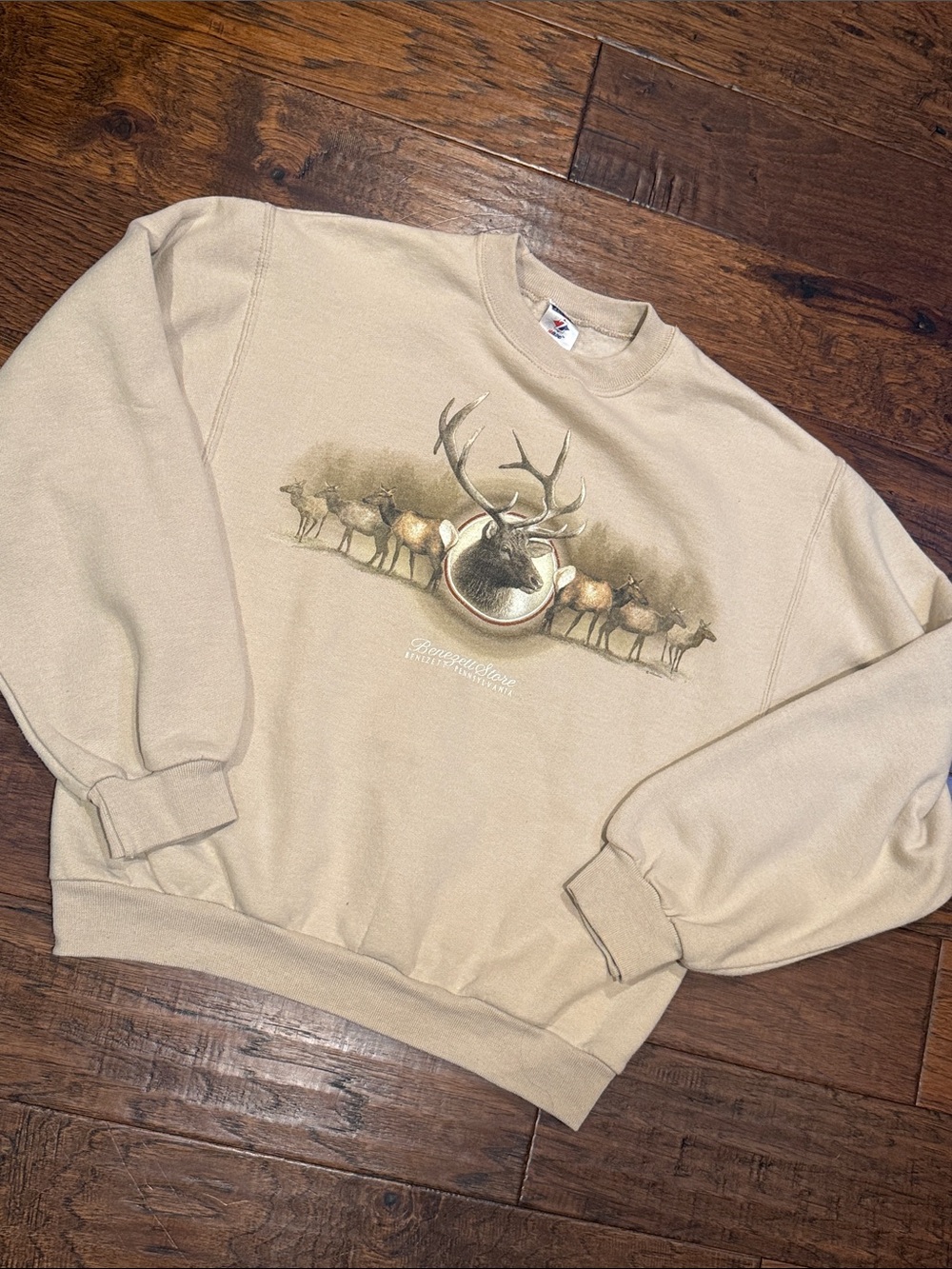 Jerzees Tan Crewneck Sweatshirt with Elk Graphic
